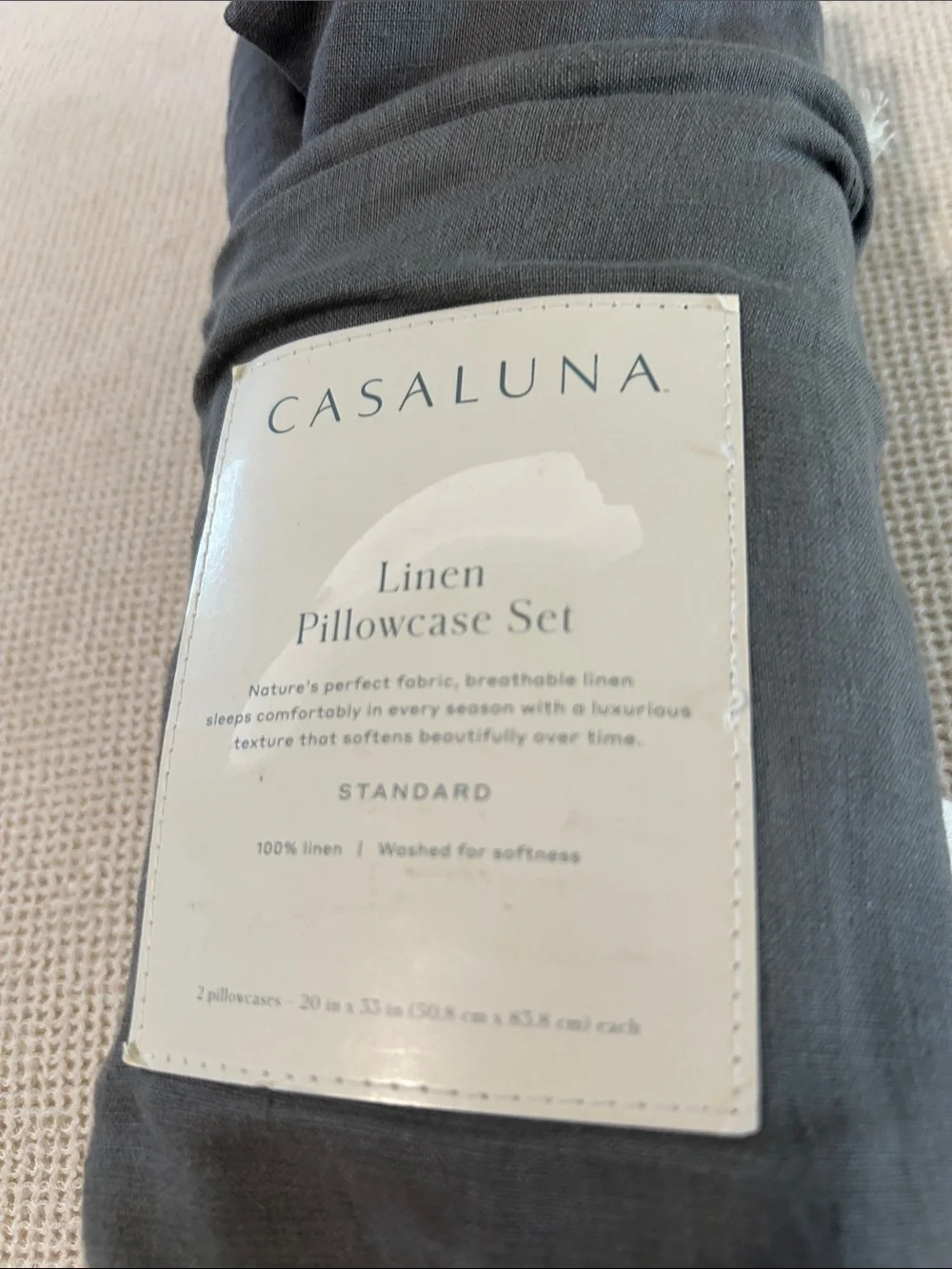 Casaluna Standard 100% Linen Pillowcases Dark Gray, NWT